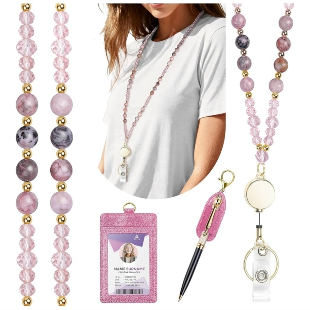 ID Badge With Natural Stone Beads